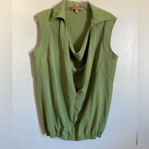 🌞Ellen Tracy Avocado Lime Green Drape Collared Sleeveless Blouse #Gr